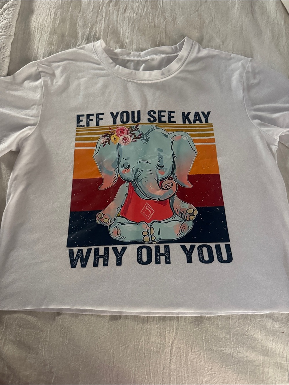 Graphic Elephant Tee in White with Retro Stripes